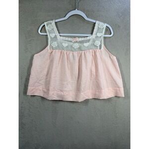 Kacey Lee Gingham Top Women‎ Size M Pink Lace Crochet Coquette Girly Camisole